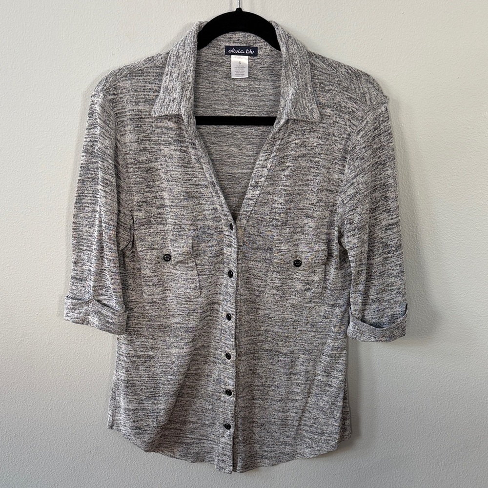 Olivia + Joy Heathered Gray Button-Down Shirt